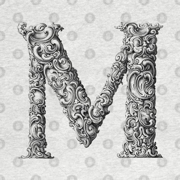 Vintage Initial Letter Lettering Alphabet M by AltrusianGrace